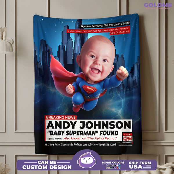 Personalized CNN Superhero Baby Blanket – Custom Name, Quote & Funny News Style